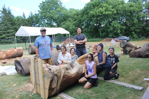 Donald Chrétien, Indigenous consulting artist with six grade 12 Unionville High School students at the Markham Museum grounds.